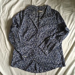 Blue and white floral blouse